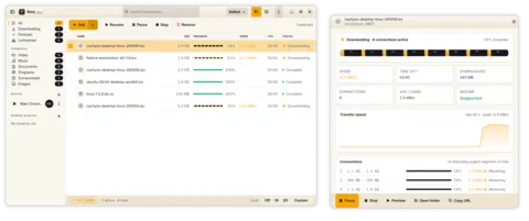 Download details panel overlaid on the main list