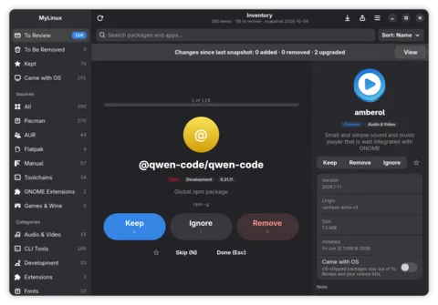 Review mode with keep and remove cards