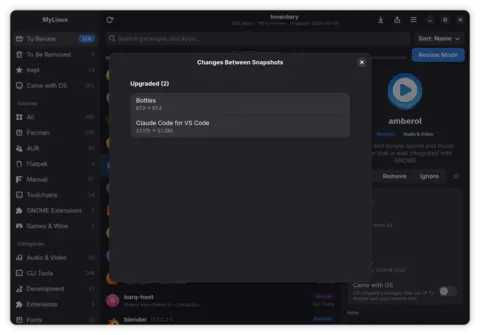 Snapshot diff showing what changed