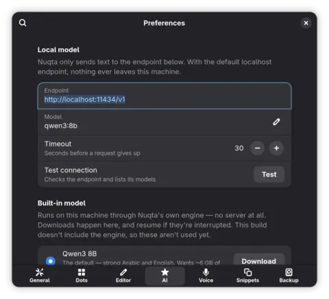 AI preferences for the local LLM