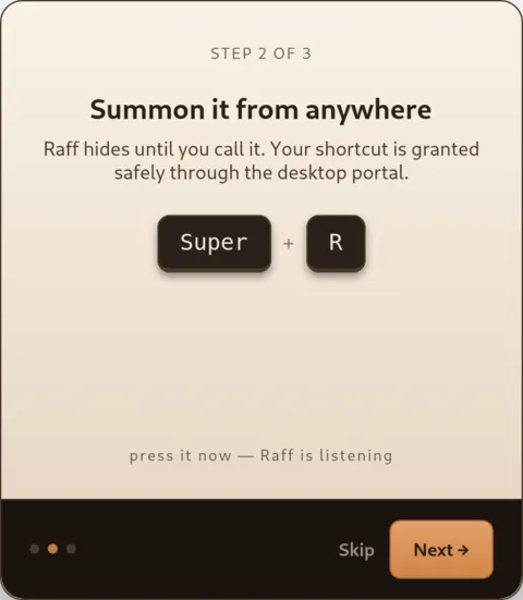 Onboarding step for the summon hotkey