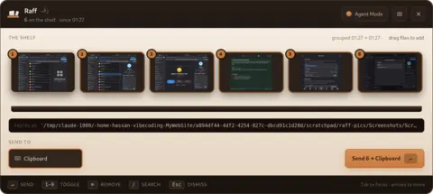 Shelf holding a batch of screenshots