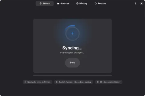 Status screen during an active sync
